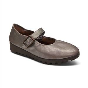 NEW AETREX women's joanne mary jane flats in brushed silver